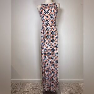 Loveappella Blue White Orange Sleeveless Thin Strap Maxi Dress Women’s Medium